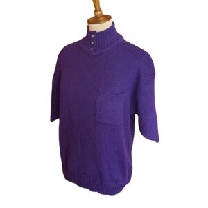 Vtg 80s bright purple short sleeve sweater
